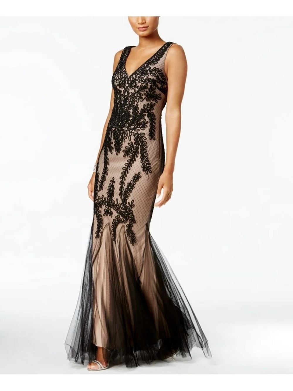 Betsy & Adam Women’s Black Sleeveless V-neck Full Length Evening Mermaid Gown - Picture 2 of 3